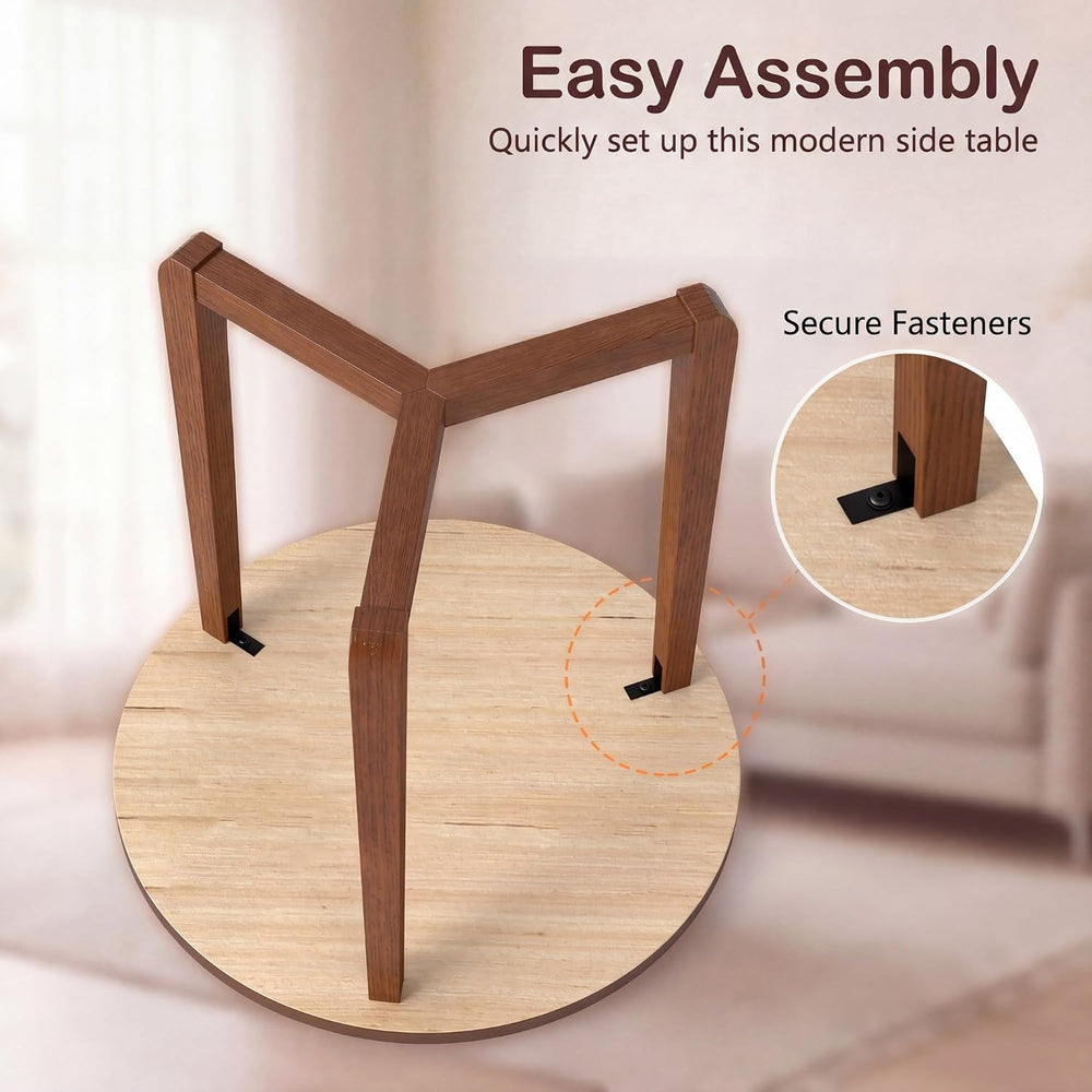 Tangkula Farmhouse Side Table, 22.5” Round End Table with Solid Rubber Wood L...