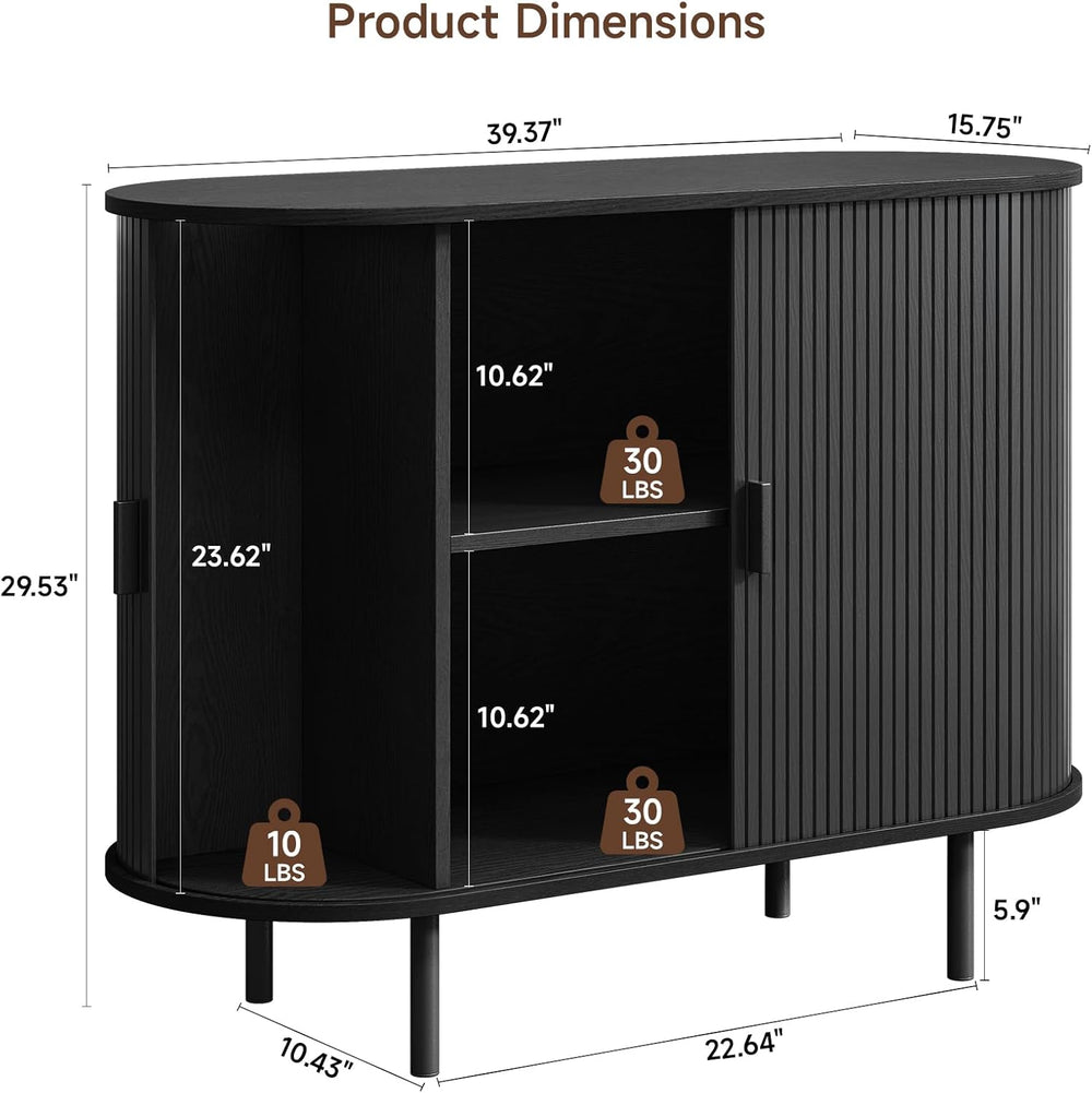 Buffet Cabinet with Storage, Fluted Sideboard Buffet with Sliding Door, Coffe...