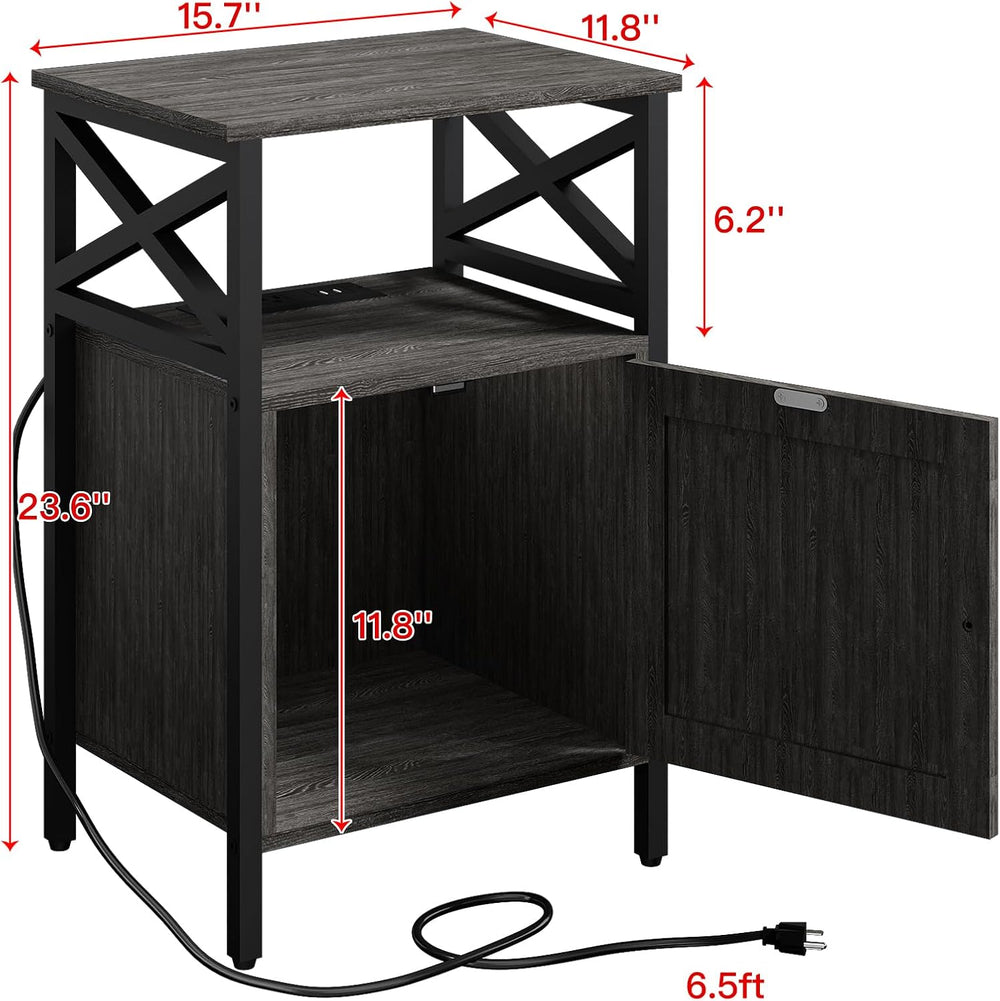 End Table Set of 2 with Charging Station, Side Table with Power Outlet & ...