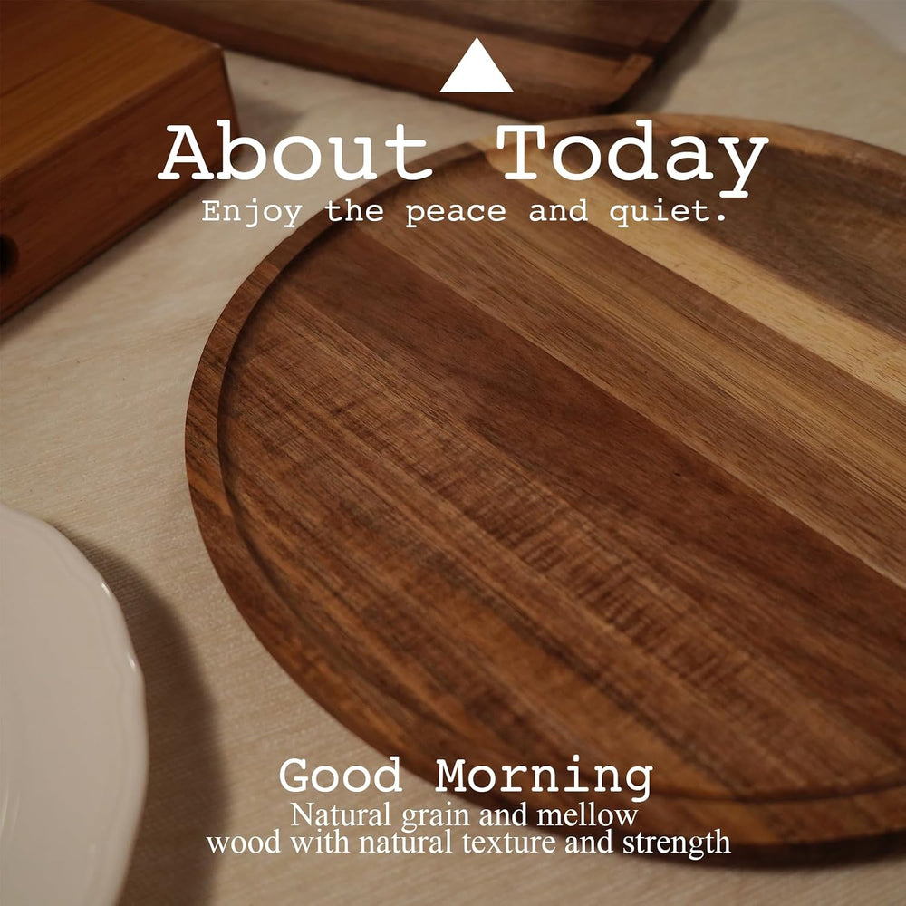 PINXIURY 15.7 Inch Round Wooden Decorative Serving Tray for Coffee Table and ...