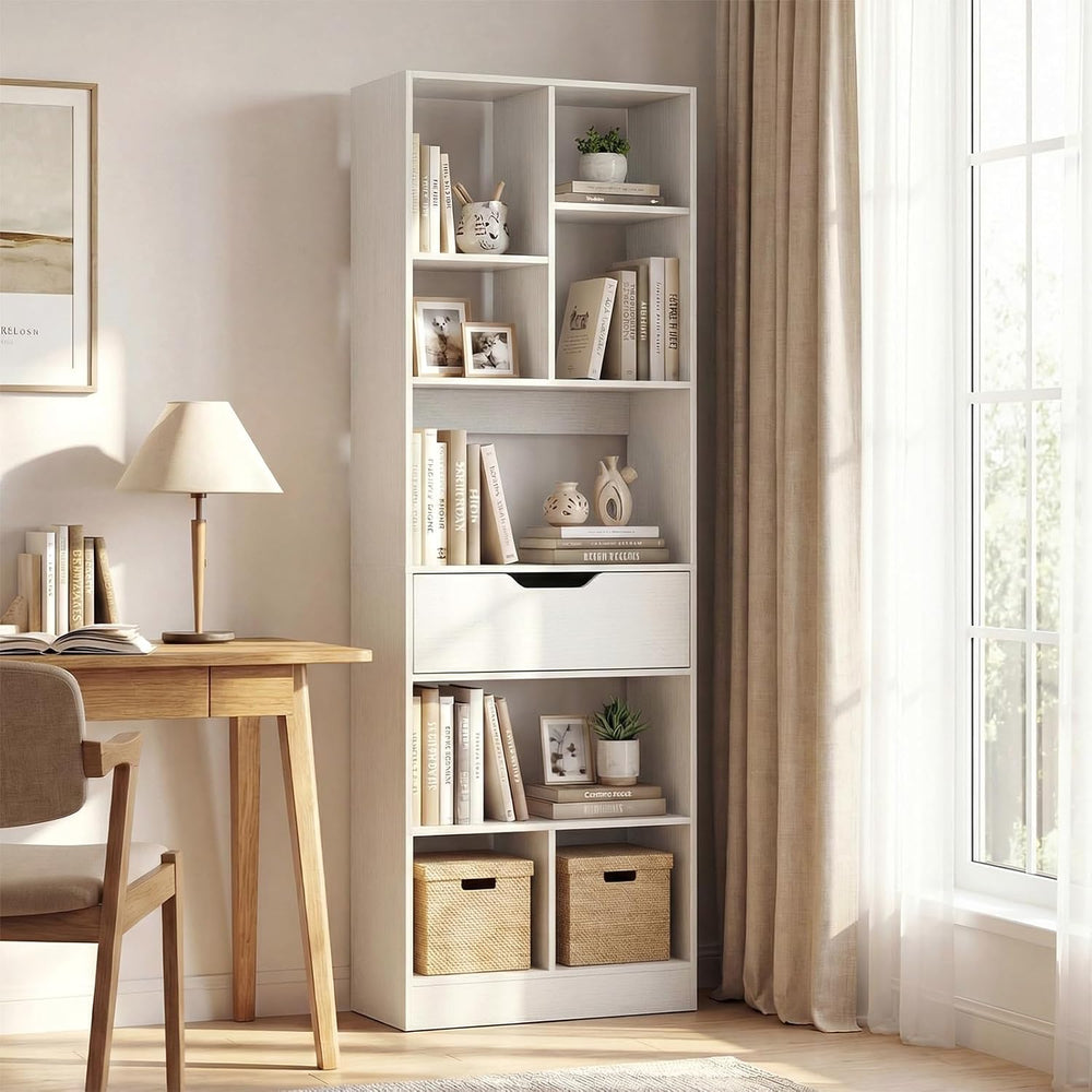 Tangkula 61” Tall Open Bookcase with Drawer, 8-Cube Display Storage Cabinet O...