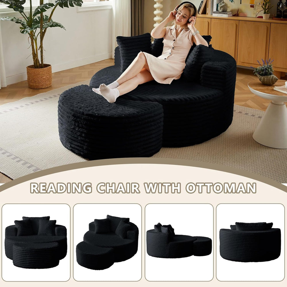 Oversized Round Chaise Lounge Chair Indoor with Ottoman Round Floor Chair | M...