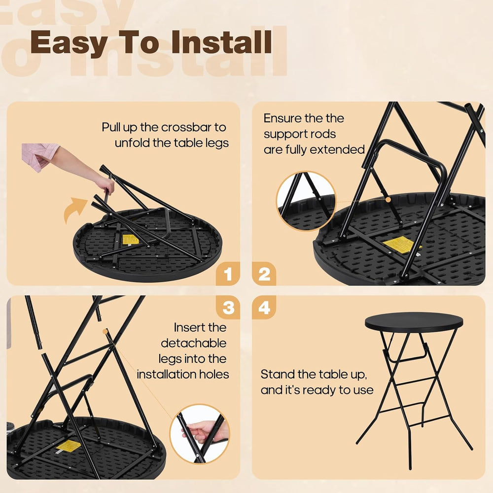 32" Round Folding Table, Portable Bar Height Folding Table with Detachab...