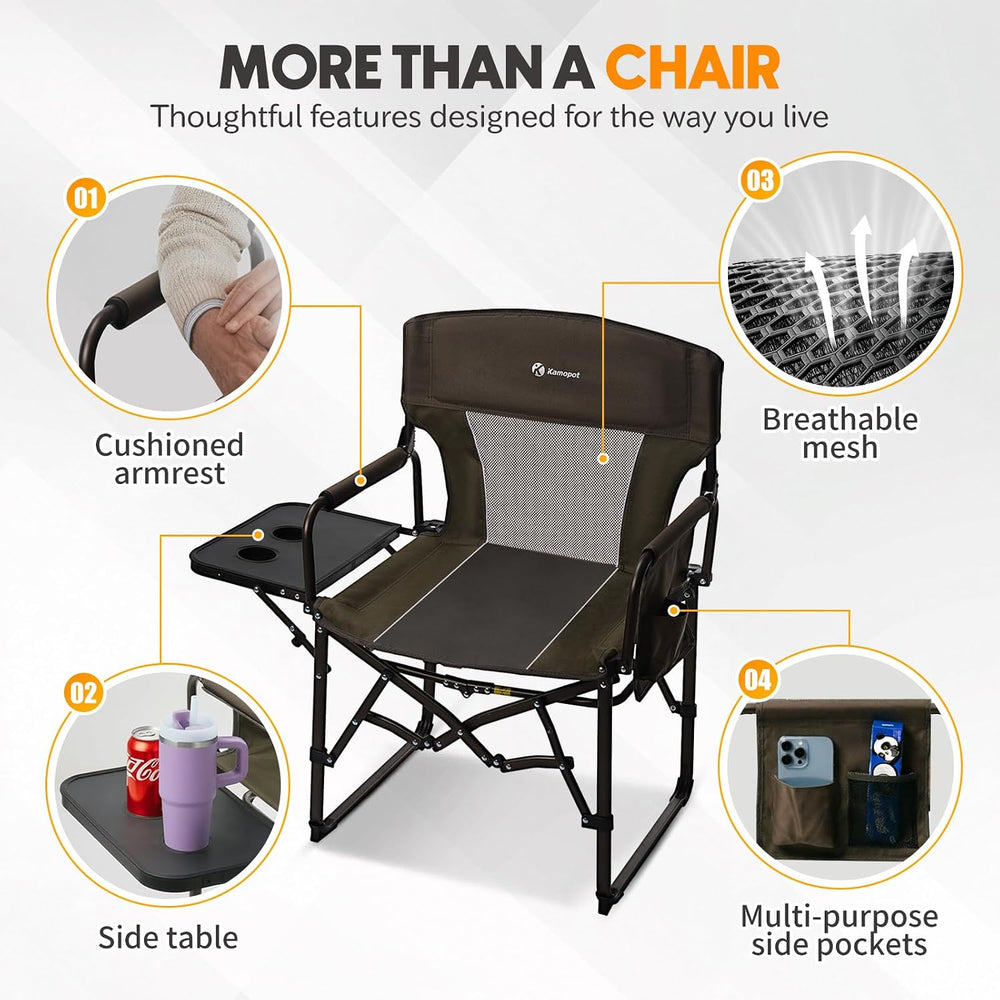 Directors Chair Foldable with Side Table, 400lb Heavy Duty for Adults Outdoor...