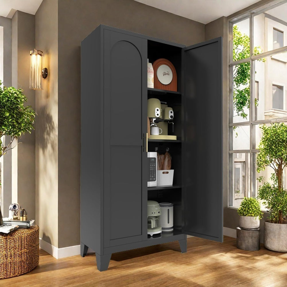 61" Tall Kitchen Pantry Cabinet, Black Metal Garage Storage Cabinet with...