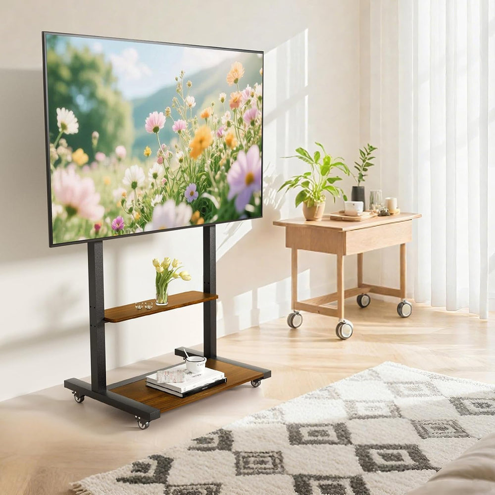 Mobile TV Stand for 40-100 Inch TVs, Max VESA 800x600mm, Walnut | Height Adju...