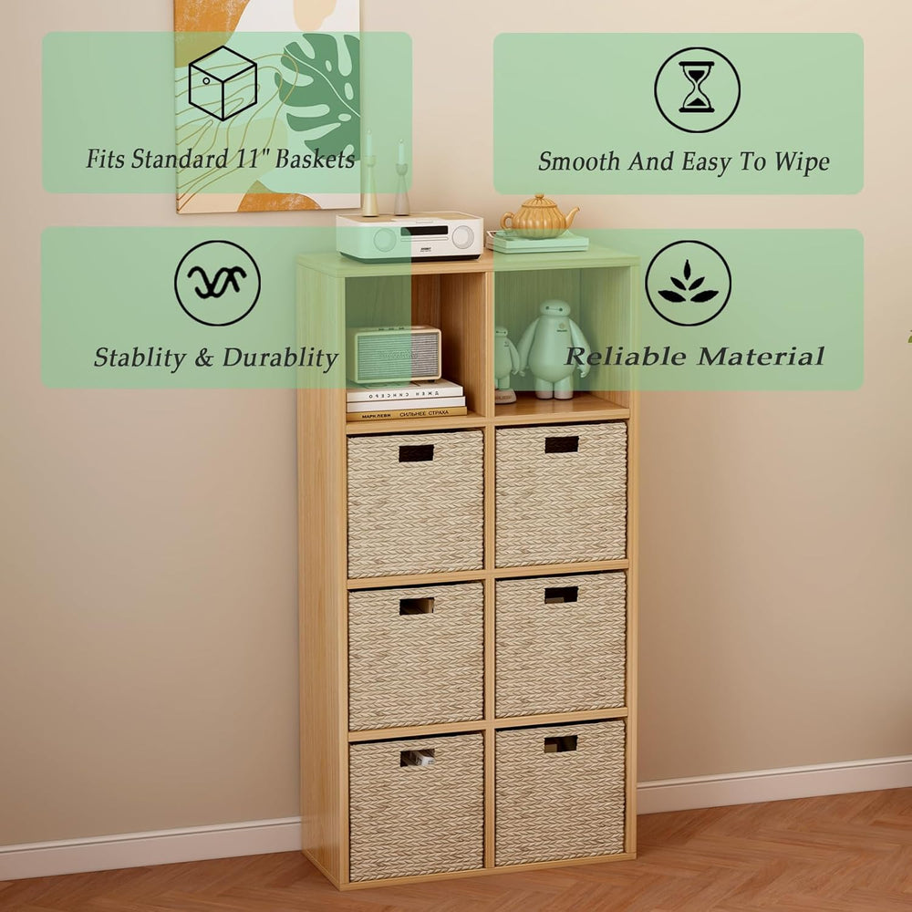 8-Cube Storage Shelf Bookcase - Wooden 4-Tier Floor Standing Open Bookshelf f...