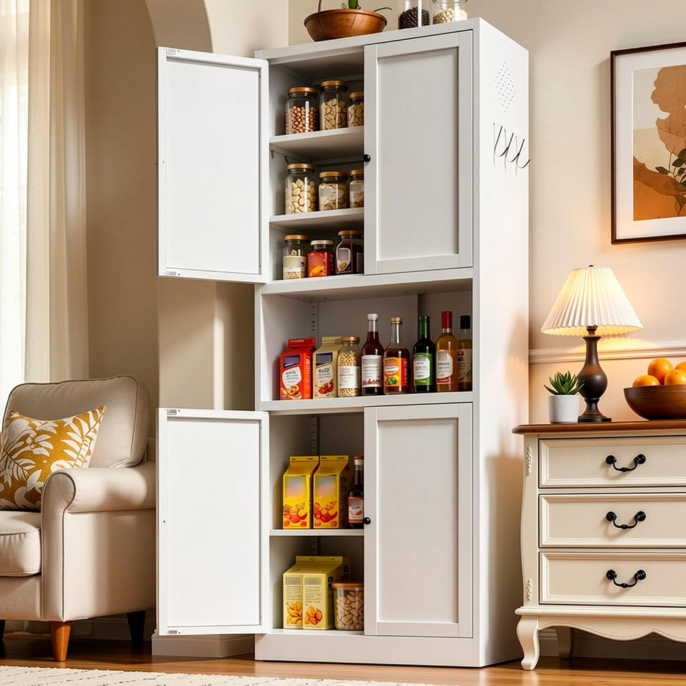 AQY Kitchen Pantry Cabinet,72" White Pantry Cabinet 3-Tier Adjustable Sh...