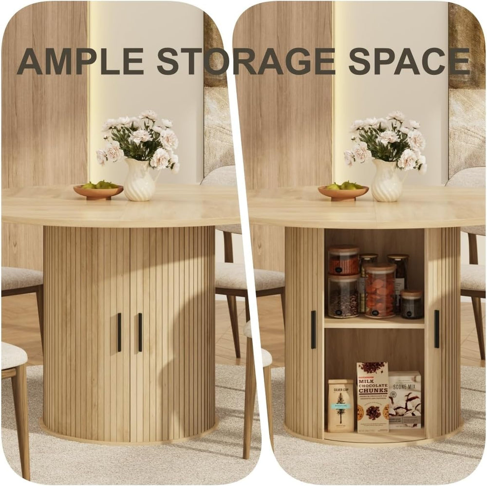 GarveeHome 47'' Round Dining Table with Hidden Storage for 4, Kitchen...