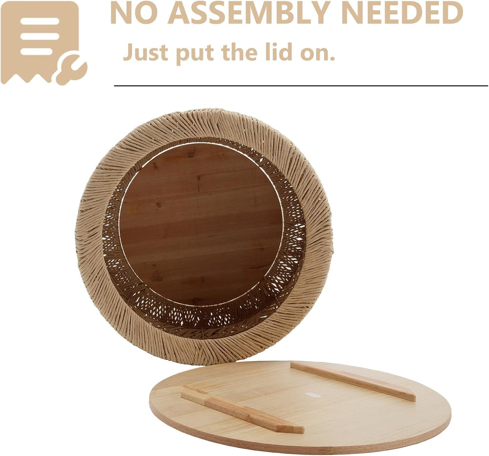 Kmax 24" Round Wood Nesting Coffee Table Set of 2 Handcraft Woven & ...