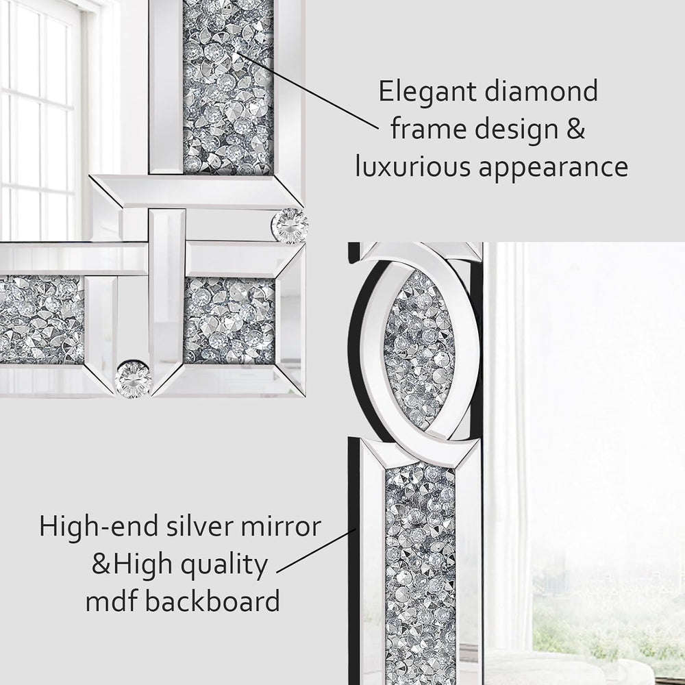 Crushed Diamond Mirrors for Wall Decor, 48''x24'' Rectangle S...