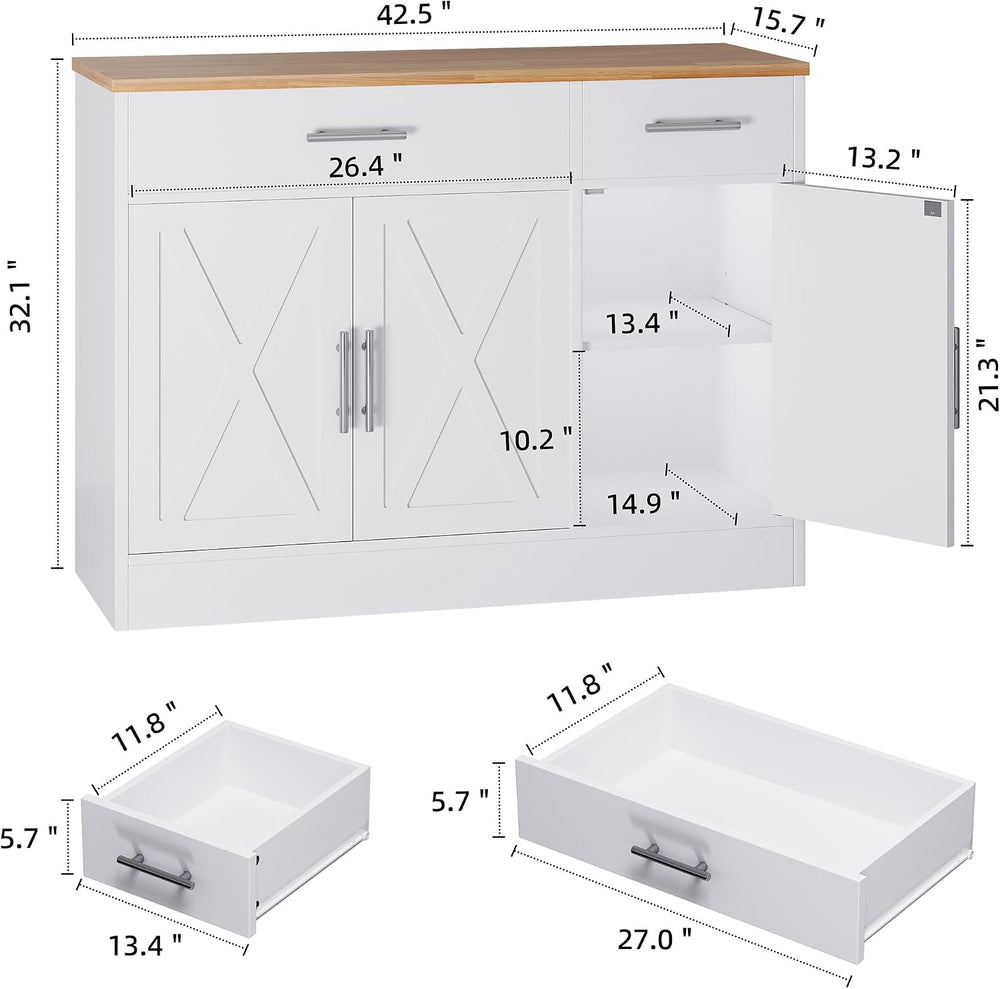 Shintenchi 42" Buffet Cabinet with Storage, Kitchen Barn Door Cabinet