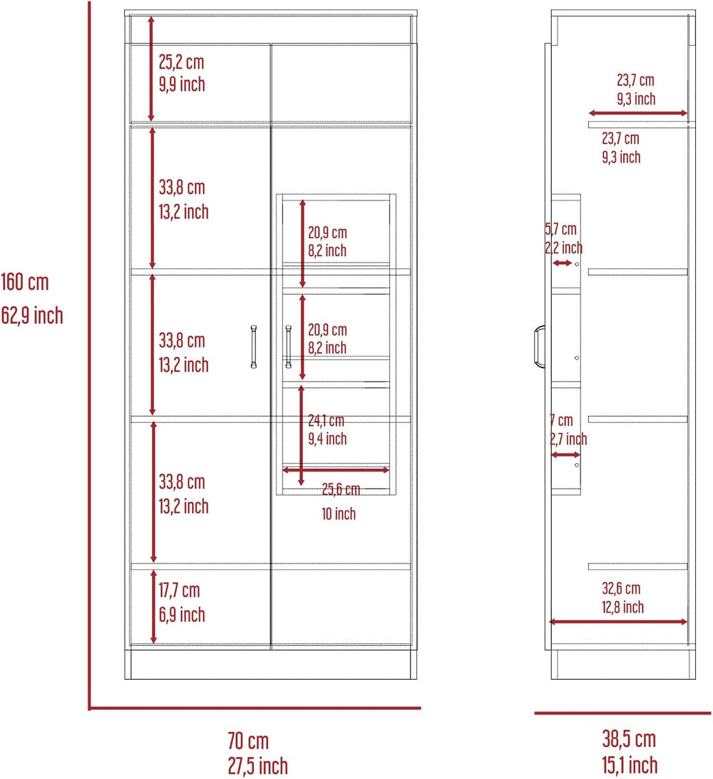 Pantry Double Door Cabinet, Storage Locker with Five Shelves,Three Interior D...