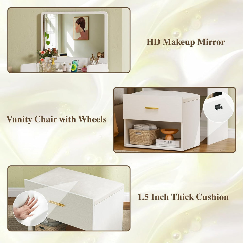 HUAHUU 3 in 1 Vanity Desk with Flip-up Mirror, Compact Vanity with 2 Fabric D...