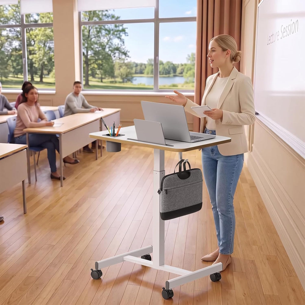 28 inch Mobile Rolling Standing Desk Height Adjustable with Wheels