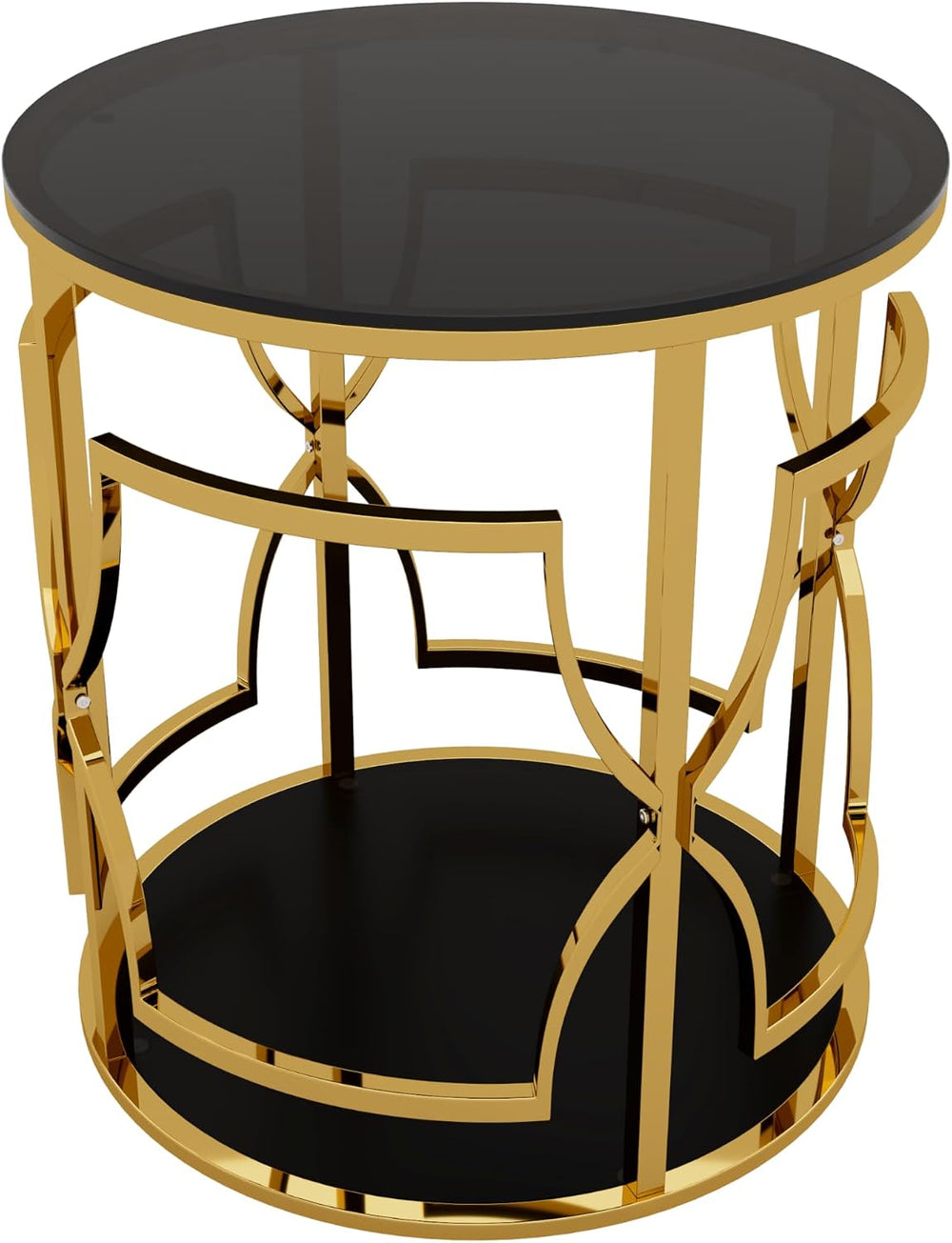 Merax 19.7" Round Gold Metal Side Table with Tempered Glass Top & 2-...