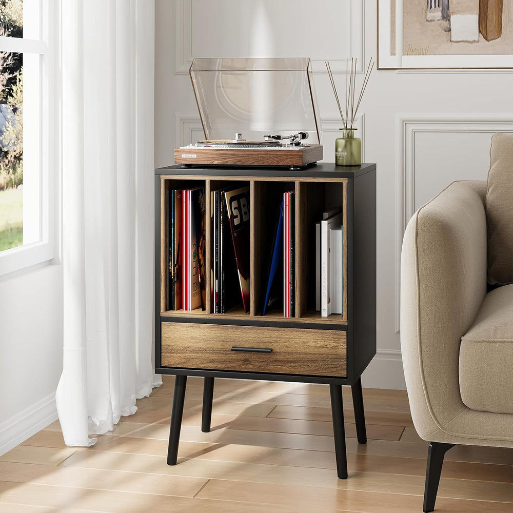 Record Player Stand with Vinyl Record Storage, Turntable Stand with Storage C...