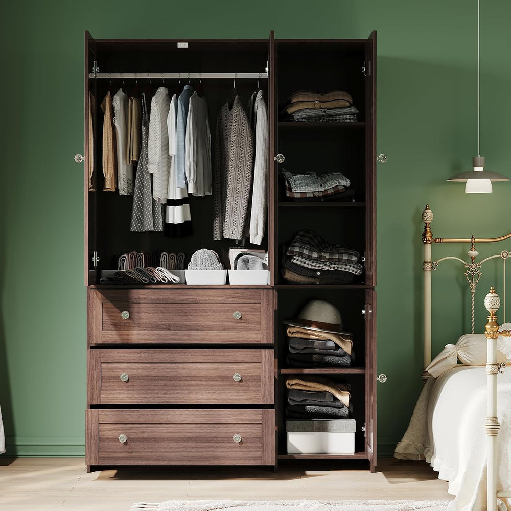 VOWNER 71" H Armoire Wardrobe Closet with 3 Drawers and Mirror