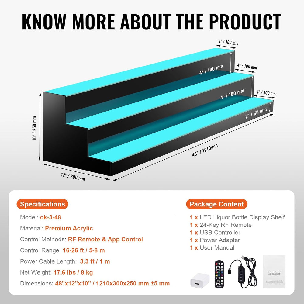 Happybuy LED Lighted Liquor Bottle Display,3 Tiers 48 Inch Commercial Illumin...