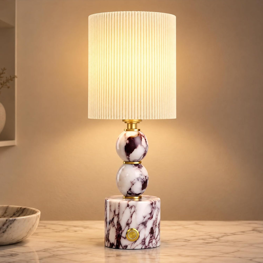 AOPO Marble Table Lamp Calacatta Natural Cordless lamp, Home Decor, 14.4"