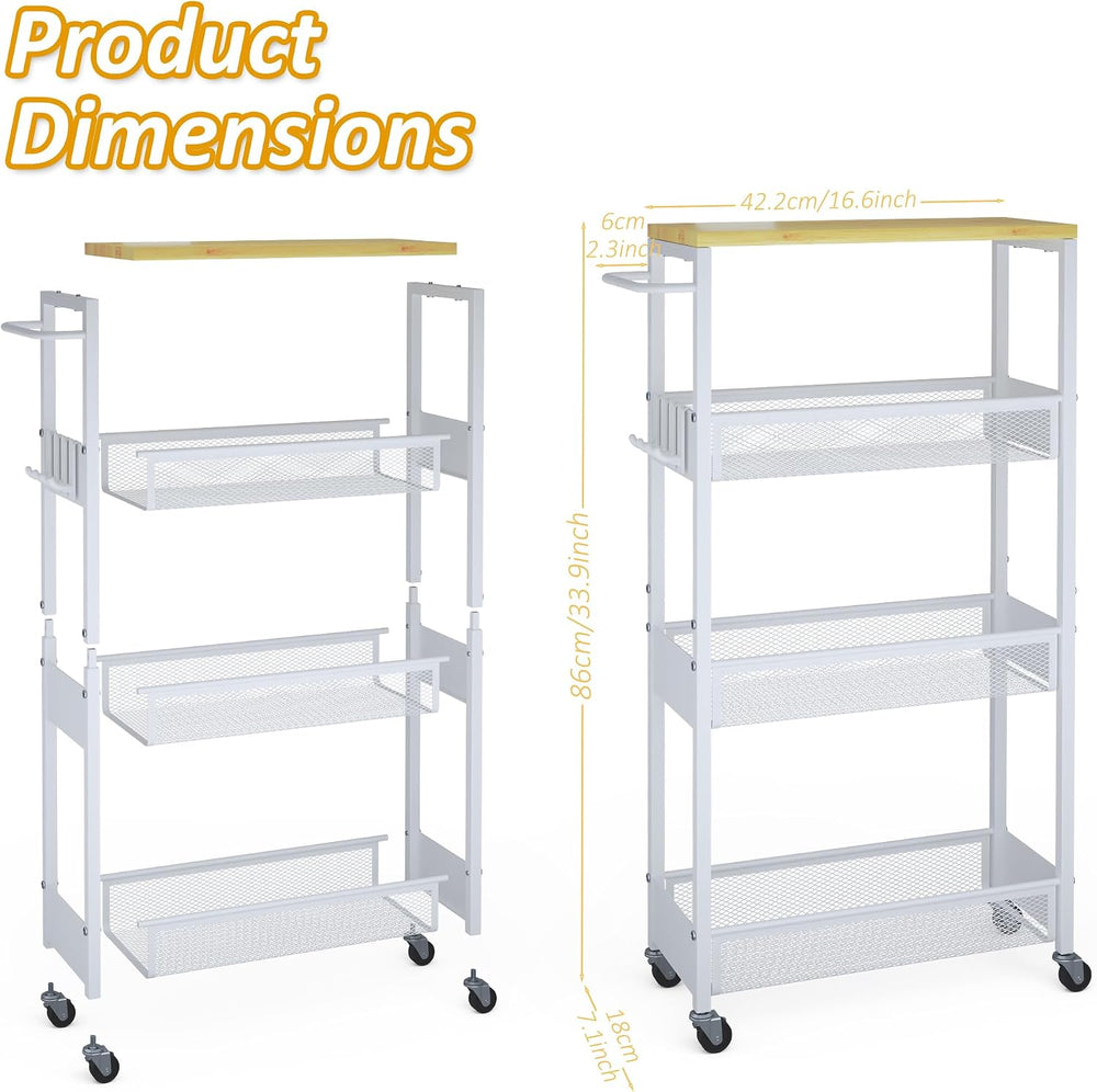 Vincona 7.1" Wide Slim Storage Cart on Wheels, 4 Tier Metal Narrow Rolli...