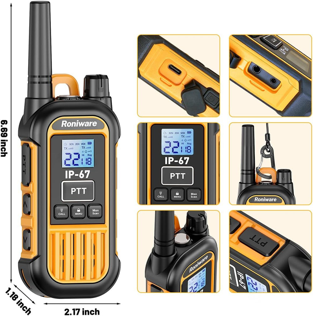 IP67 Waterproof Walkie Talkies Long Range for Adult Rugged Radios