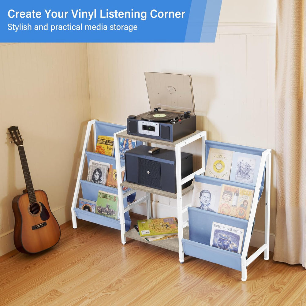 FurnitureR 3-Tier End Table with Record Player Stand and Vinyl Storage, Multi...