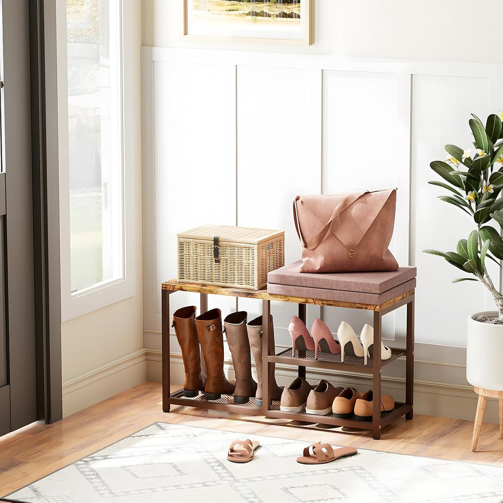 Shoe Rack Bench for Entryway 3-Tier, Free Standing Shoe Racks with Seat Cushi...