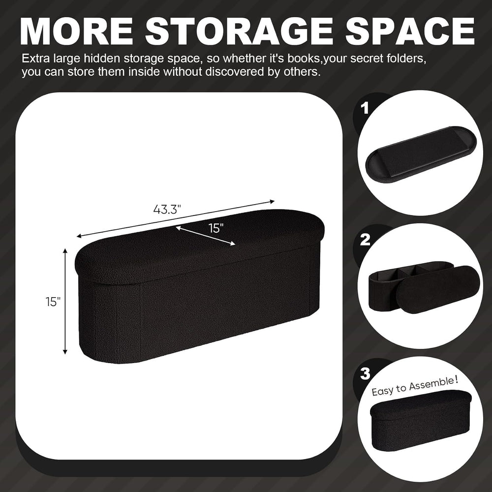 PINPLUS Storage Ottoman Bench Tufted Oval Ottomans Bench Foot Rest, Chest Box...