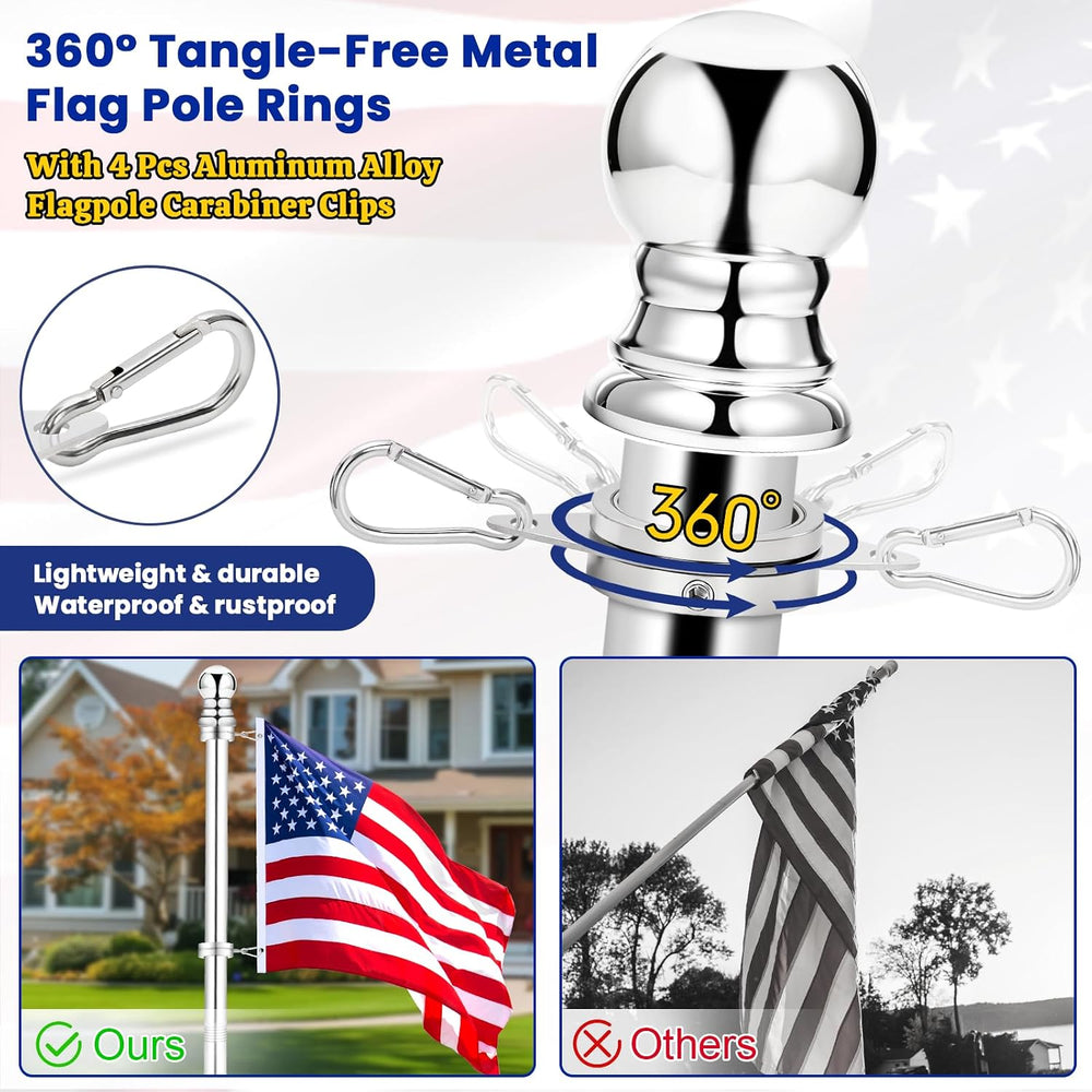 American Flag with Flag Pole Kit for Outside House, 6 Ft Metal Flagpole Kit &...