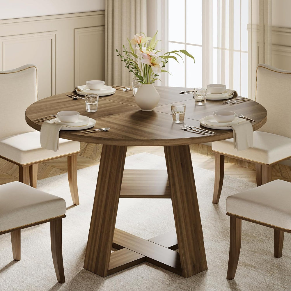 47.2" Round Dining Table for 4-6, Circle Kitchen Table with Open Storage...