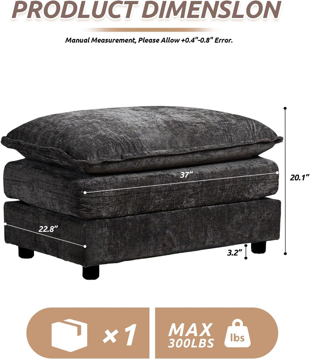 Chenille Upholstered Ottoman Footstool with Cushion for Sectional Sofa Couch ...