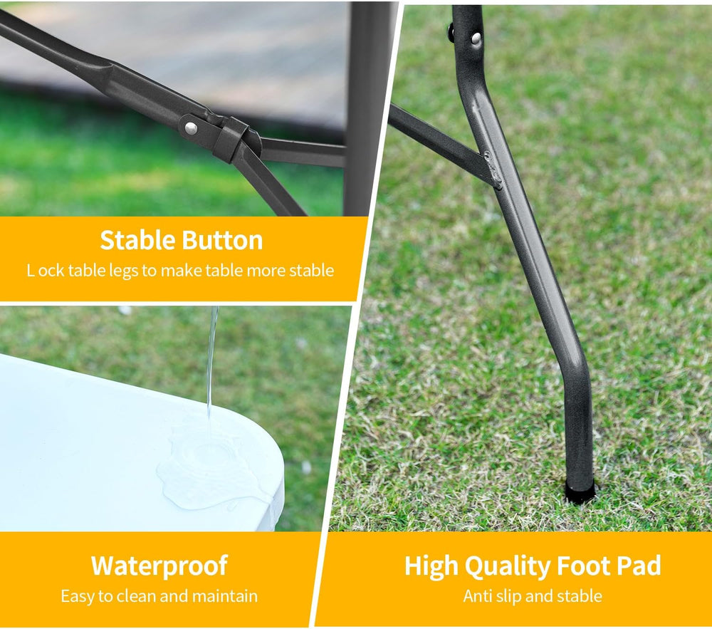PayLessHere Folding Tables 6ft Plastic Half Portable Foldable Table for Parti...