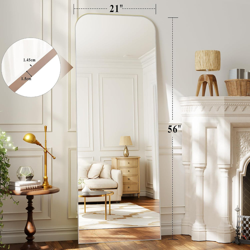 Arched Floor Length Mirror 56"x21" Matte Silver for OOTD Make-up