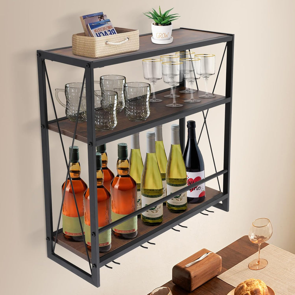 Gdrasuya10 Wall Mounted Wine Rack with Glass Holder Storage, Wine Bottle Disp...