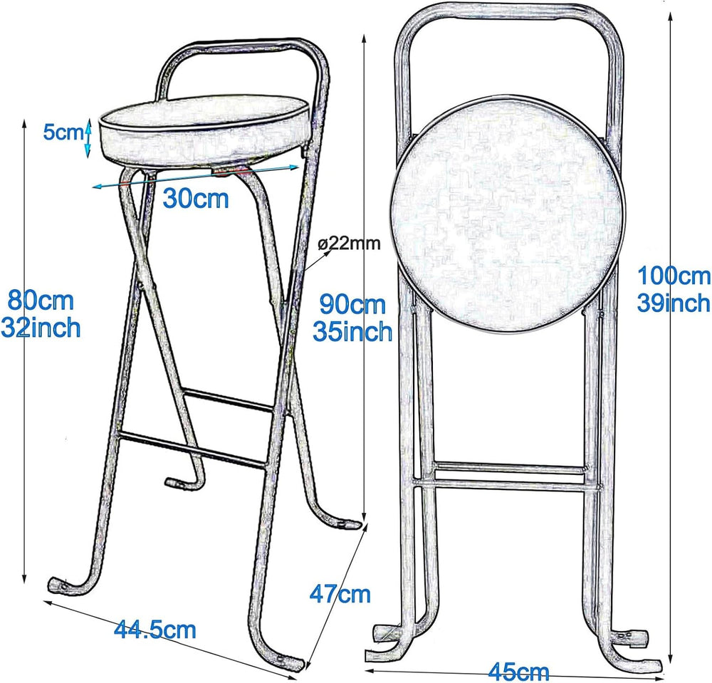 Folding Bar Stool (32inch/80cm)- Comfortable Padded Seat -Kitchen Counter Bre...