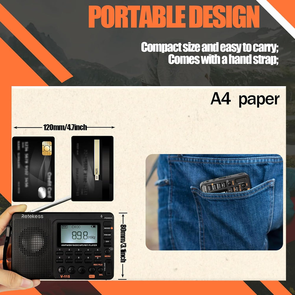 Retekess V115 Shortwave Radio, Digital Radio AM FM