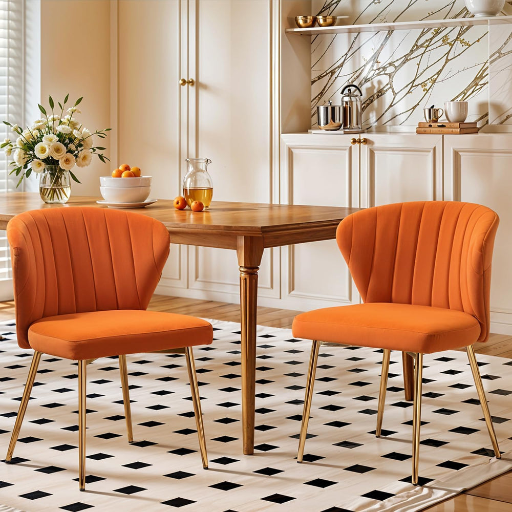 Velvet Dining Chairs Set of 2, Modern Upholstered Vanity Chairs with Golden M...