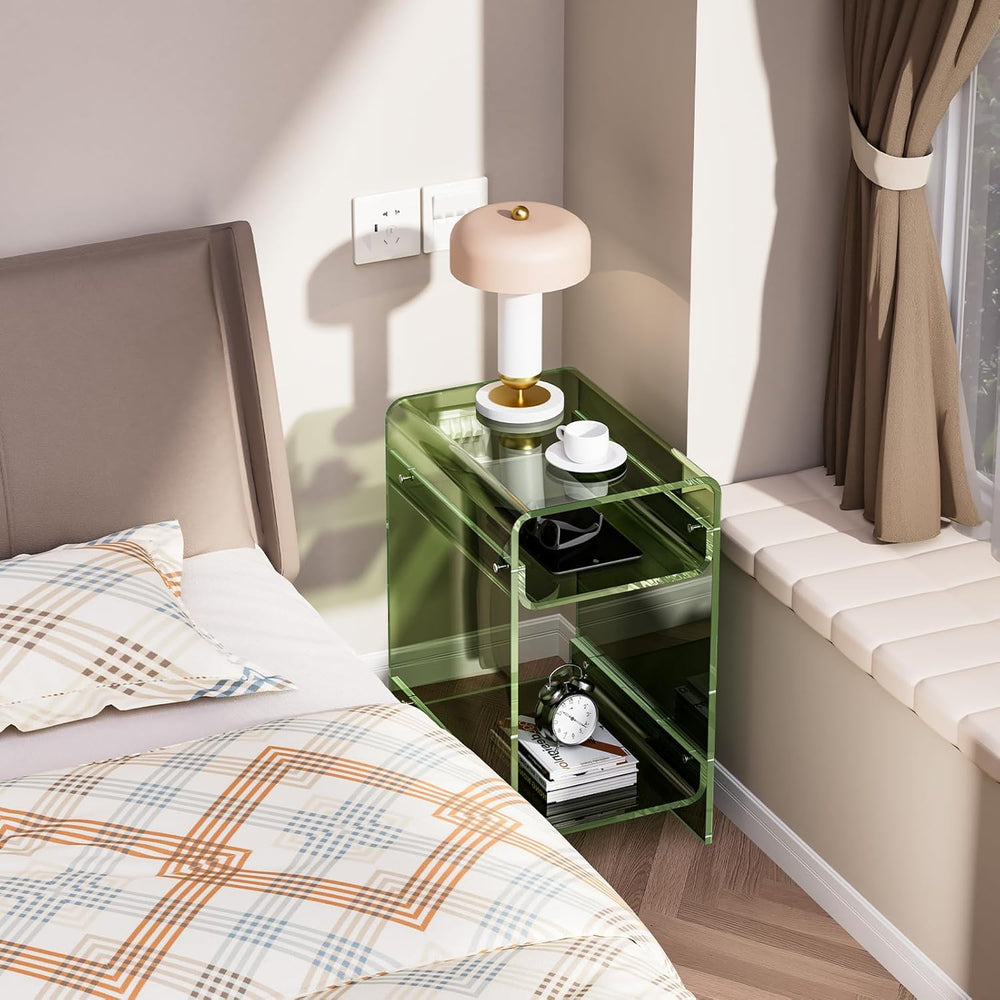 Clear Acrylic Side Table, Narrow Nightstand Bedside Table for Bedroom, Skinny...
