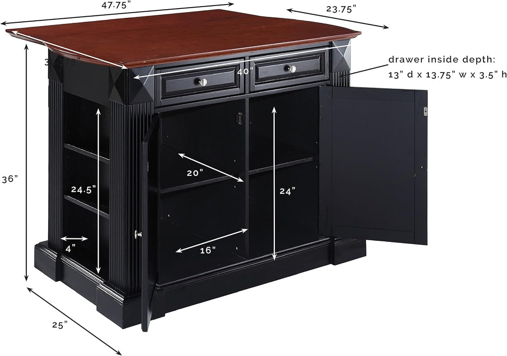 Crosley Furniture Drop Leaf Kitchen Island/Breakfast Bar, Black