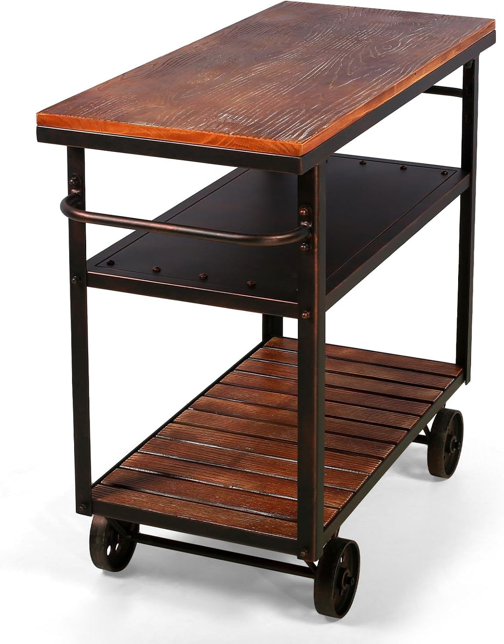 Topower Industrial Bar Cart, Serving Cart with Wheels and Handle, 3-Tier Beve...