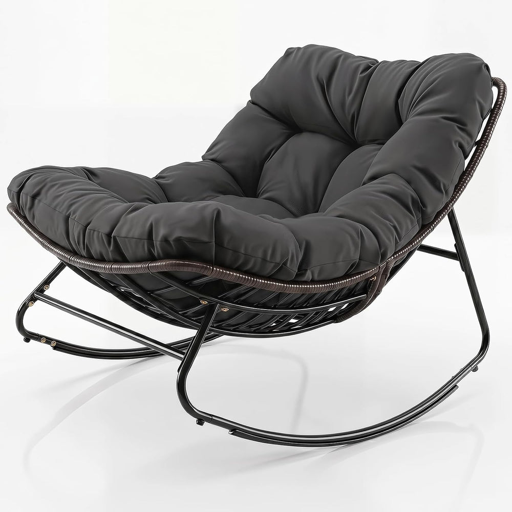 Tangkula Outdoor Papasan Rocking Chair, Oversized Egg-Shaped Rocker with Thic...