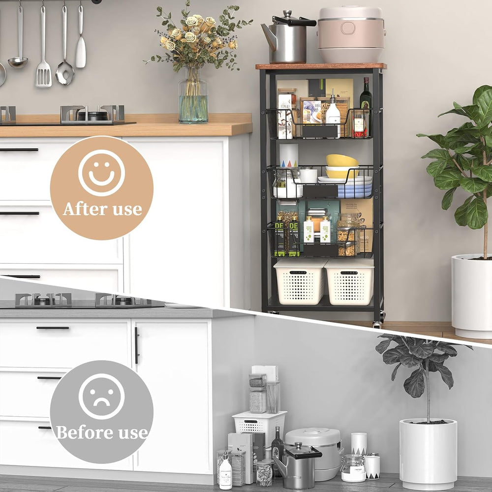 Hastatii Kitchen Storage Cart, Kitchen Basket, 5-Tier Utility Organizer with ...