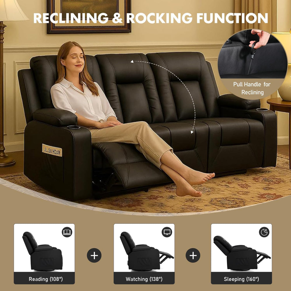 LUCKLIFE Faux Leather Recliner Sofa Set,Manual Living Room Furniture Sets | 3...