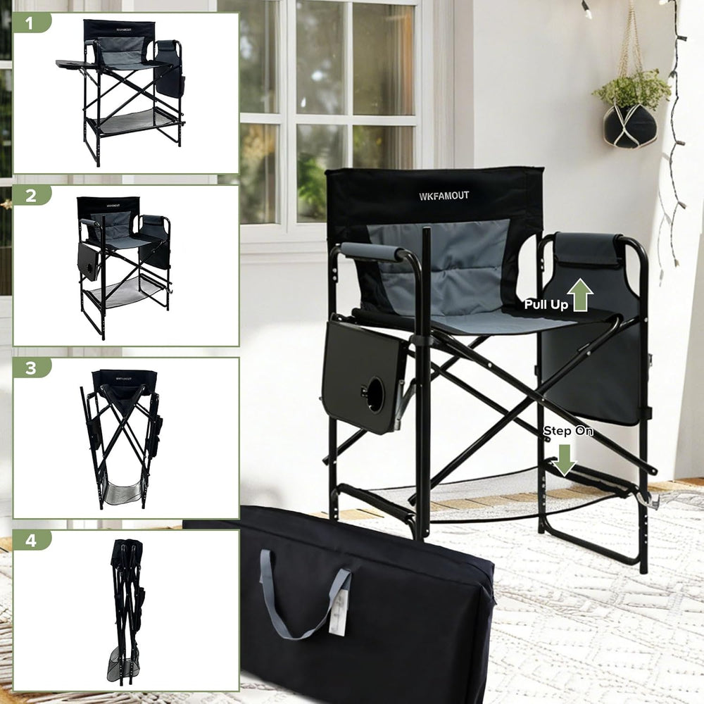 27" Tall Camping Director Chair Oversized with Side Table, Heavy Duty Fo...