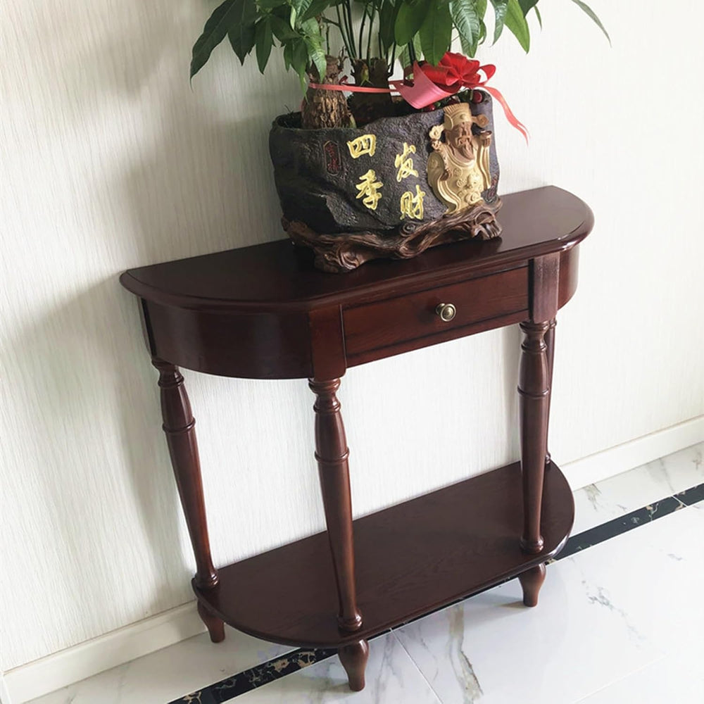 Half Moon Console Table, Solid Wood Console Tables with Drawer and Shelf, for...