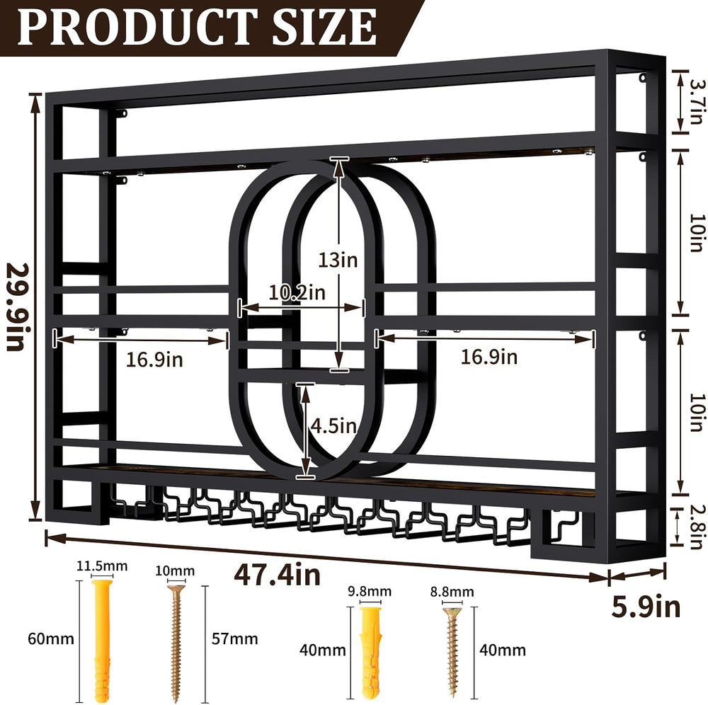 Boshen Fully Assembled 3-Tiers 47in Wine Rack Wall Mounted with LED Light | F...