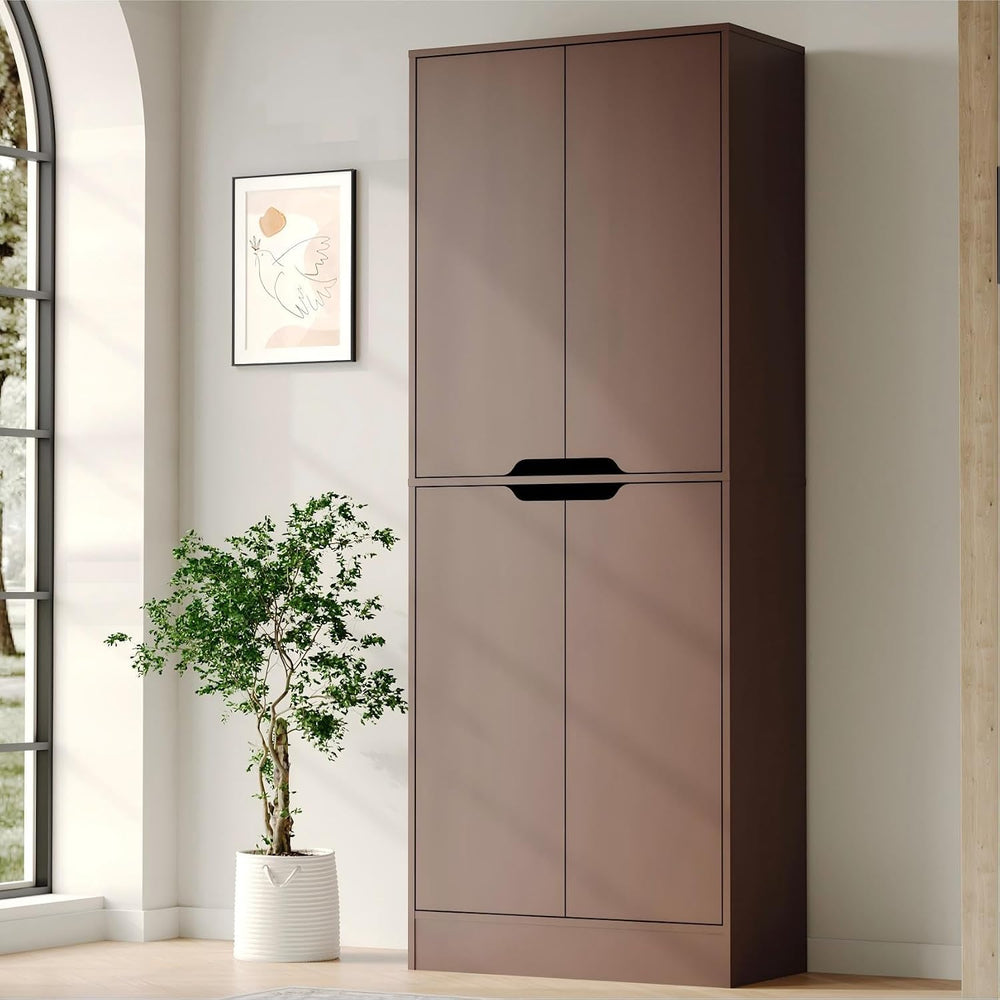 Housoul 71" Tall Kitchen Pantry Cabinet with 4 Doors, Walnut | Pantry St...