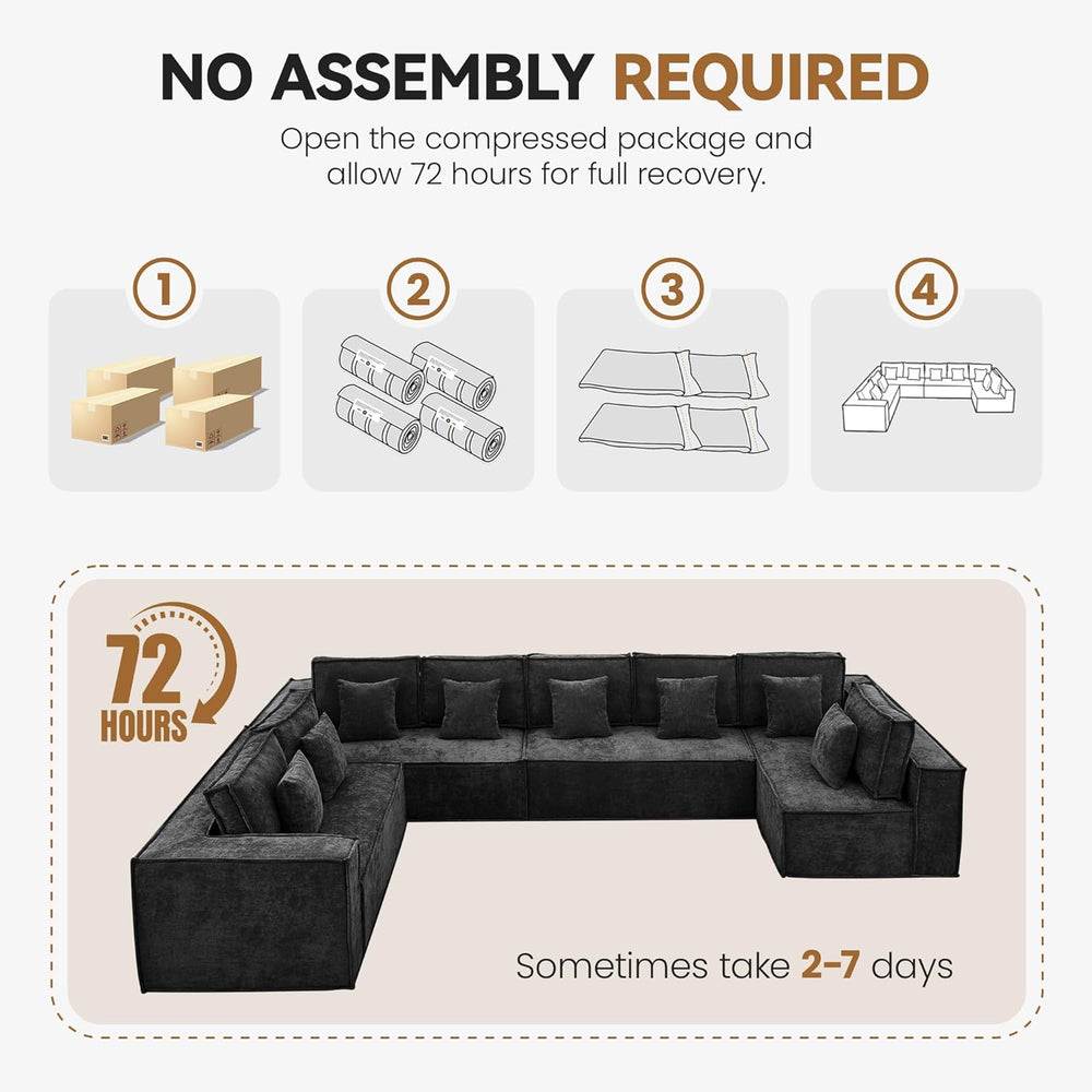 167'' Chenille U Shaped Couch, Oversized Modular Sectional 8 Seater S...