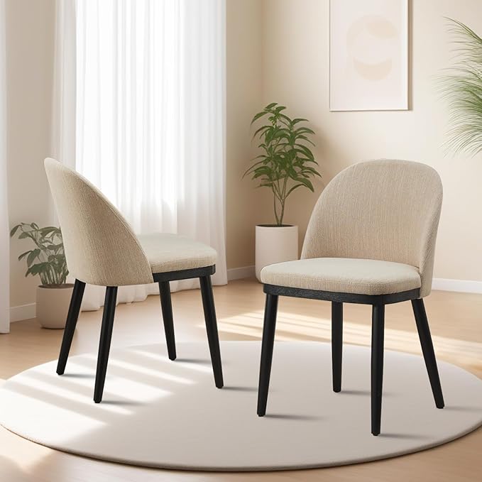Wooden Dining Chairs Set of 2,Upholstered Kitchen Dining Room Chairs with Cur...